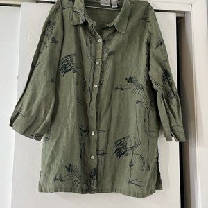 Chicos Linen Animal Drawings Shirt